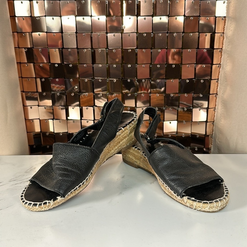 FRANCO Sarto Leather Espadrille Wedge Open Sandal Size 6M